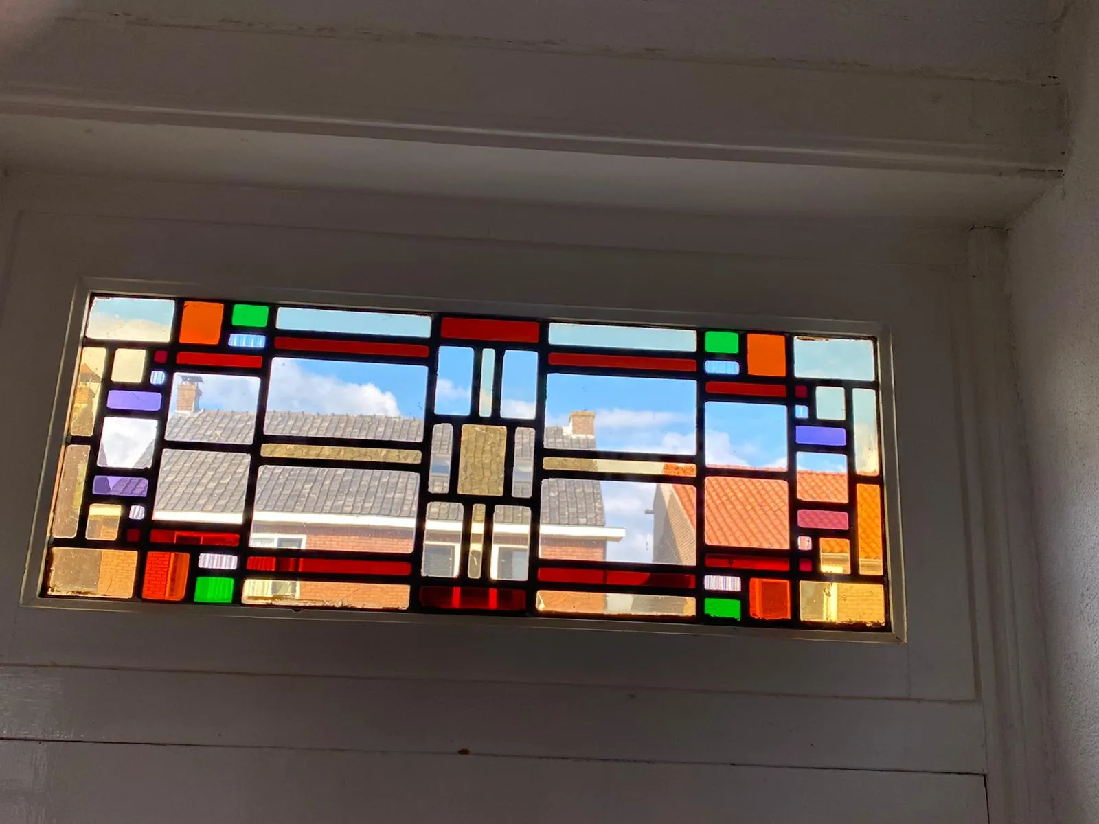 Glas in lood paneel in houten raam